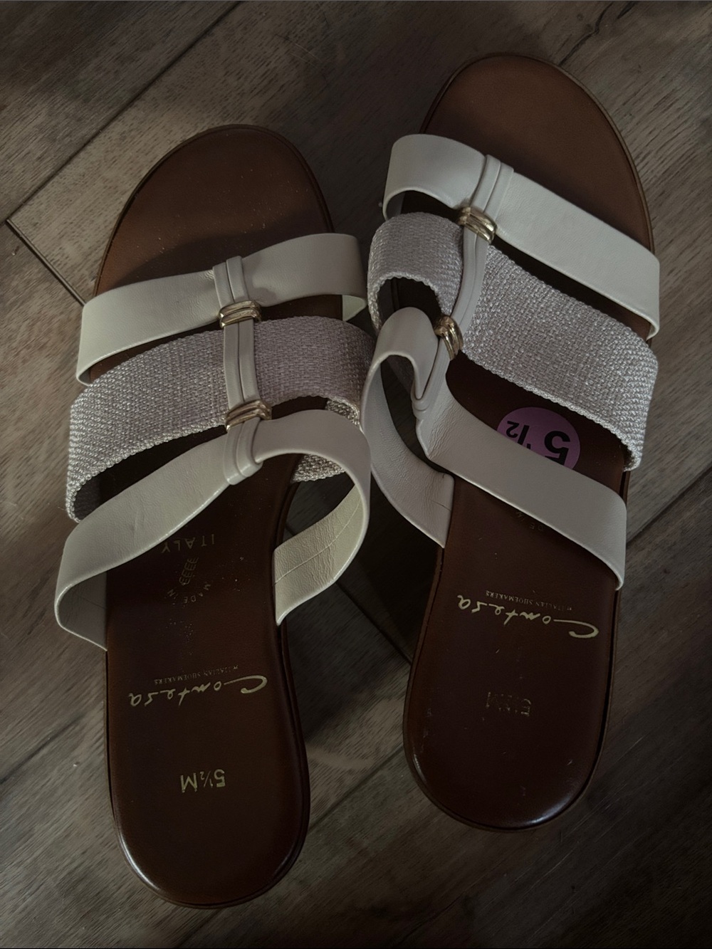 Cordani Cream and Brown Cross-Strap Slide Sandals
